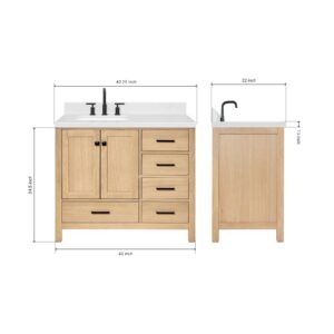 ARIEL Cambridge 42 Inch Oak Bathroom Vanity with Sink, Carrara White Quartz Countertop 1.5 inch Edge and backsplash, Soft Closing Door and Drawer, Matte Black