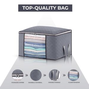 84L Quilted Storage Bags with Clear Window and Handles, Set of 6, Gray