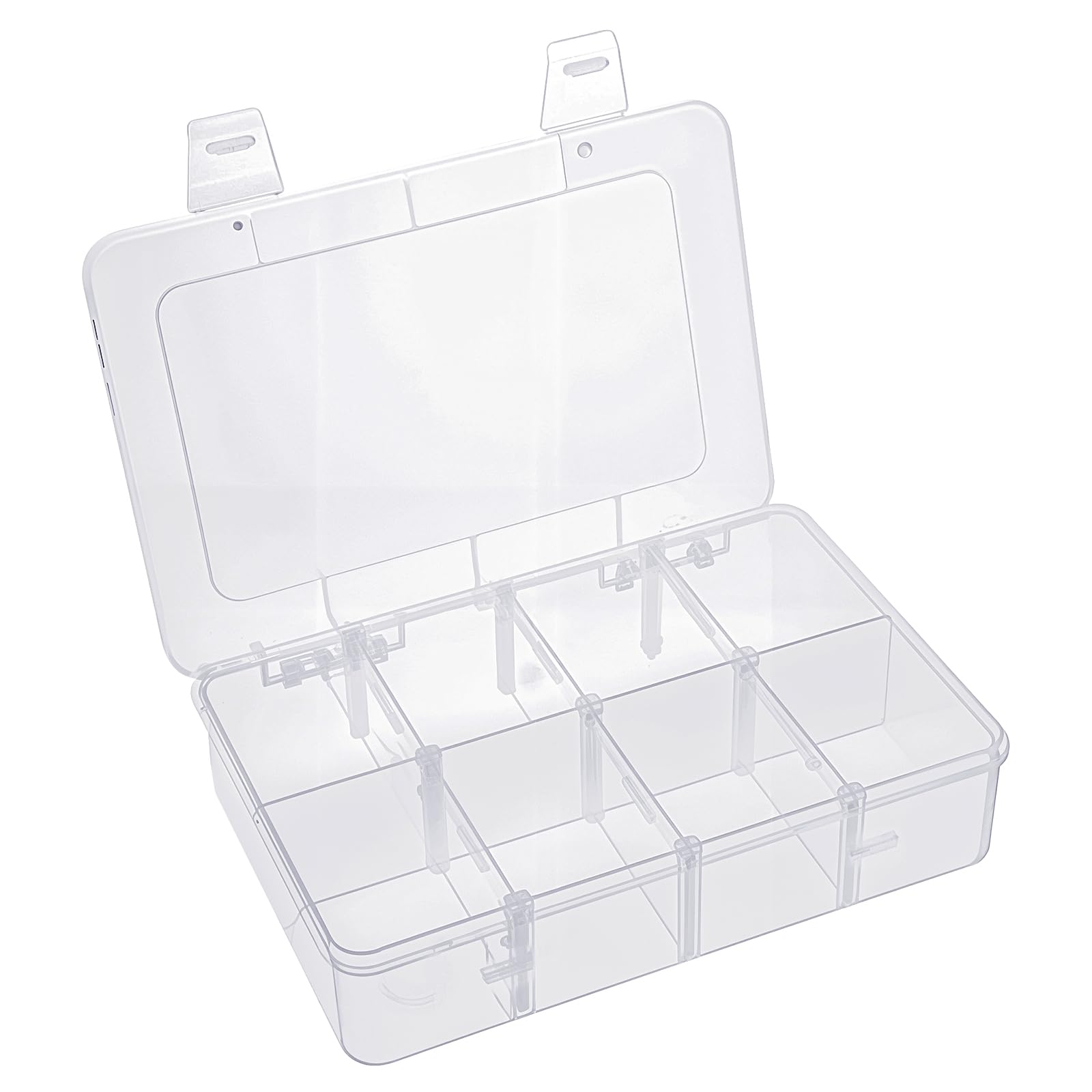 Plastic Organizer Box Bead Organizer Clear Snackle Box Container with Dividers 8 Grid Organizer Small Tackle Box Craft Storage Box for Tapes Jewelry Candies Snacks Small Parts