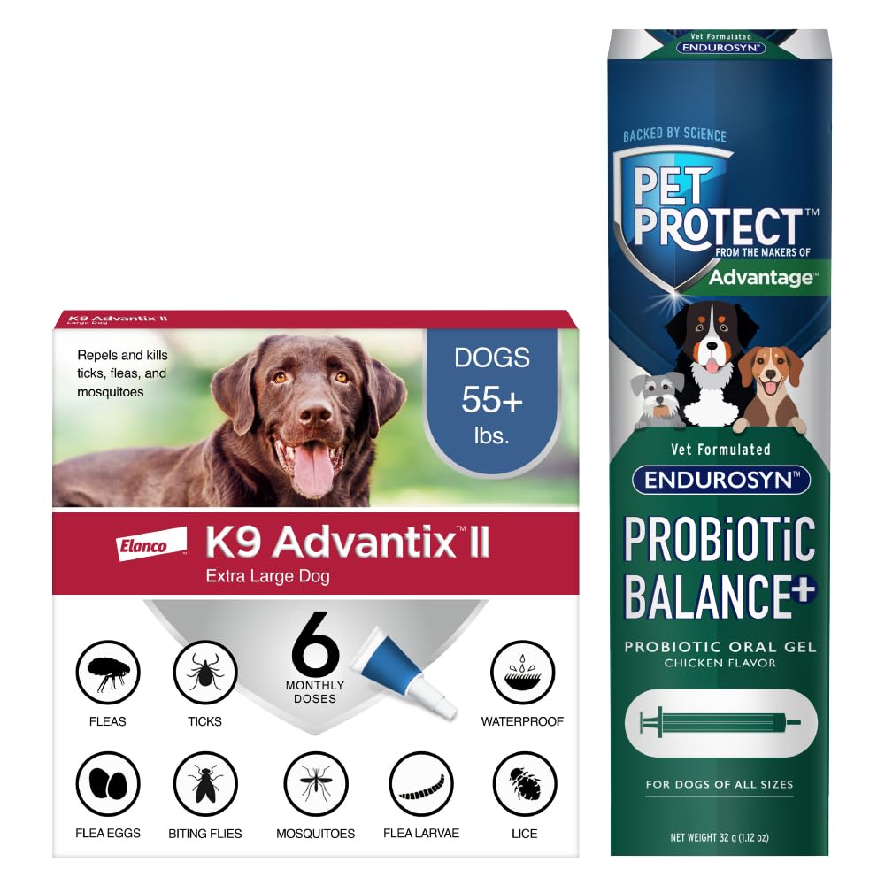 Bundle of K9 Advantix II XL Dog| Dogs Over 55 lbs. 6-Mo Supply + Pet Protect Probiotic Balance+ Dog Supplement Oral Gel 32g