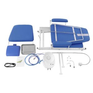 KUMOYOU Portable Foldable Den tal Patient Chair, Freestanding Patient Chairs with Operating LED Lamp & Tray & Waste Basin, Den tal Bed for Hospitals Clinics (Blue)