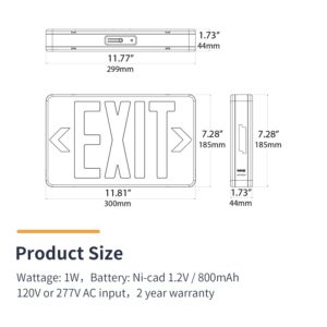 LEDONE Red Exit Sign, LED Emergency Exit Light with Battery Backup, Double Face, 120-277v, Damp Location, Hardwired Red Letter Exit Lights, UL 924 Title 20 Listed, 1PK