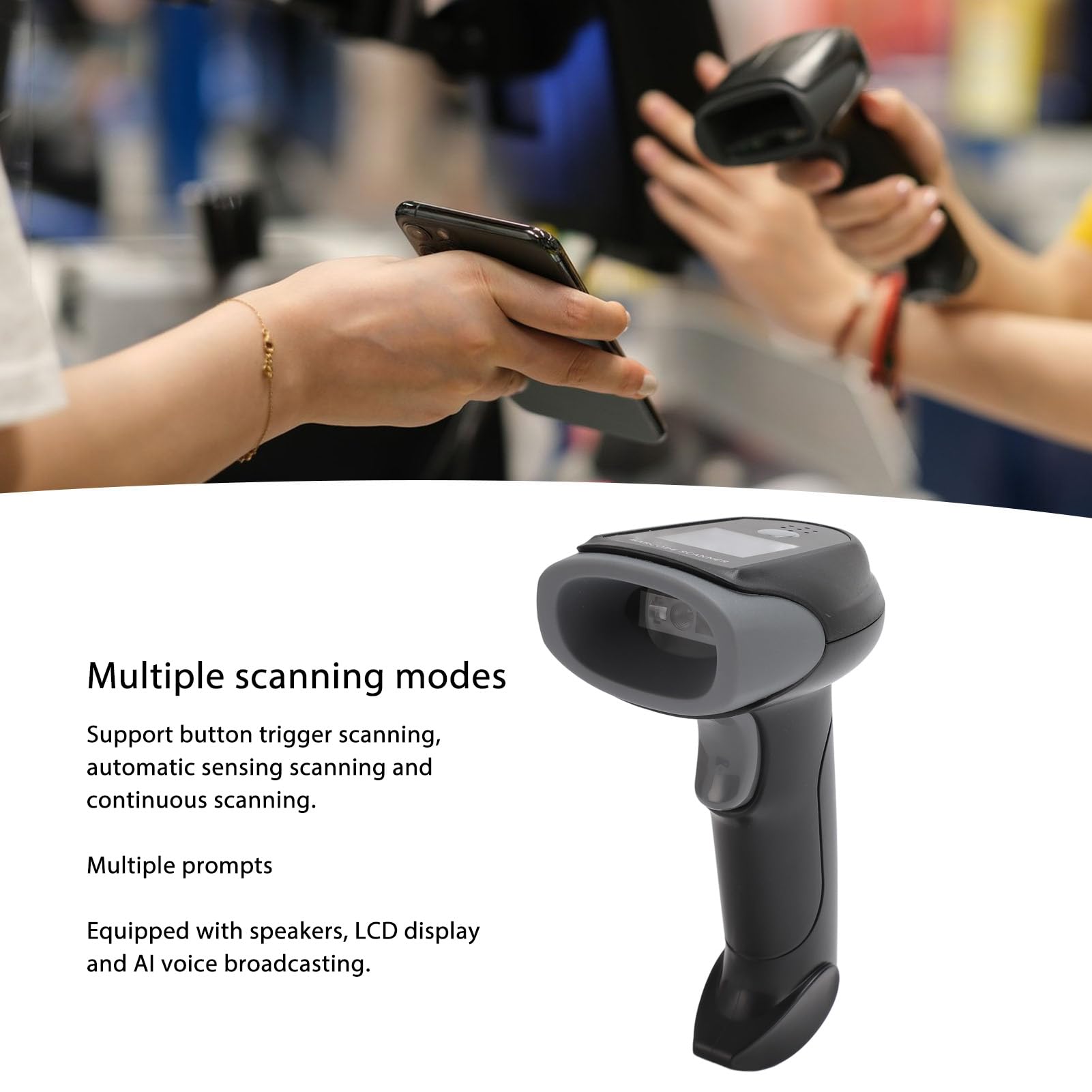 Bar Code Scanners, Barcode Scanner Wired Handheld Scanner Qr Code Scanner USB 2.4G Handheld 1D 2D QR Barcode Scanner for Store Supermarket Warehouse