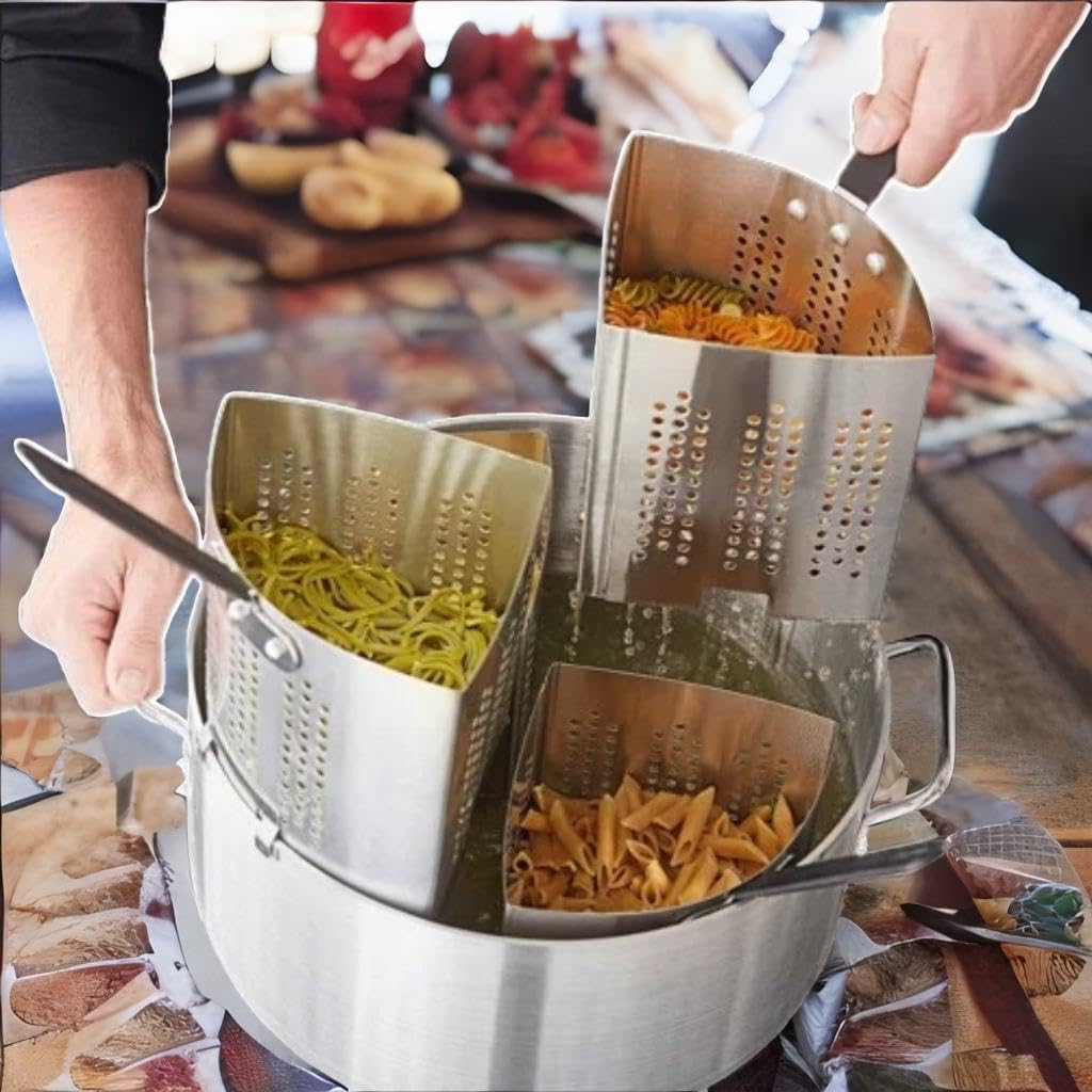 5-Piece Vegetable and Pasta Cooker Set with 20 Qt. Aluminum Pot and 5 Qt. Stainless Steel Inserts Strainer Baskets, pasta pot with strainer baskets to cook multiple servings at once