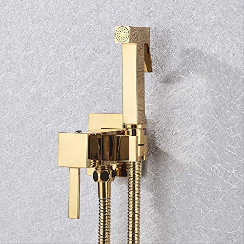 MINJING Bidet Faucet Brass Shower Tap Washer Mixer Cold Hot Water Mixer Crane Square Shower Sprayer Head Tap Toilet Faucets Gold Polish