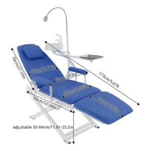 KUMOYOU Portable Foldable Den tal Patient Chair, Freestanding Patient Chairs with Operating LED Lamp & Tray & Waste Basin, Den tal Bed for Hospitals Clinics (Blue)