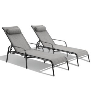 erommy patio chaise lounge, set of 2 outdoor lounge chair, for beach pool sunbathing lawn lounger recliner chiar outside tanning chairs for all weather (grey)