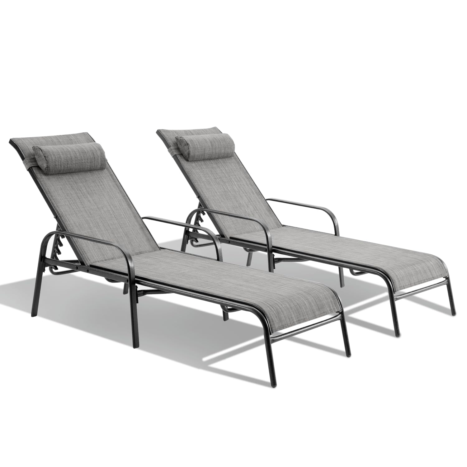 EROMMY Patio Chaise Lounge, Set of 2 Outdoor Lounge Chair, for Beach Pool Sunbathing Lawn Lounger Recliner Chiar Outside Tanning Chairs for All Weather (Grey)