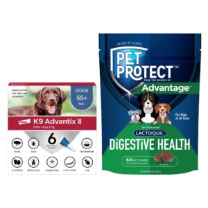 bundle of k9 advantix ii xl dog| dogs over 55 lbs. | 6-mo supply + pet protect dog digestive health supplement 60 chews