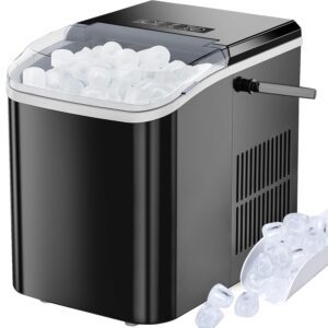 ice maker, portable countertop icemaker machine, self cleaning quiet 2 sizes bullet cubes makers, 9 cubes in 6 mins, 26.5lbs/24hrs with ice scoop, basket and handle for home kitchen party