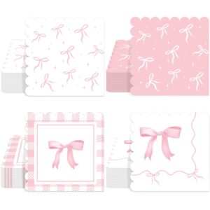 120 pcs pink bow napkins birthday party decorations bow theme bachelorette party supplies pink bow hand towel dinner napkins party decor for girl bridal engagement baby shower tea bday ribbon favor