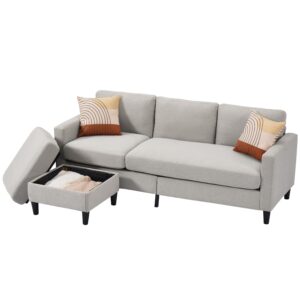 edwinene sectional sofa couch, 3 seat l shaped couch with storage chaise, compact small couch with reversible ottoman for living room, small apartments, office(light gray)