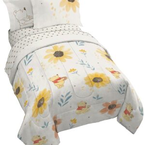 Jay Franco Disney Winnie The Pooh Twin Comforter Set - 5 Piece Bedding Includes Sheet Set & Pillow Covers - Super Soft Cozy Floral Bedding