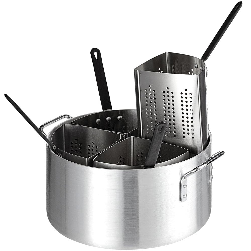 5-Piece Vegetable and Pasta Cooker Set with 20 Qt. Aluminum Pot and 5 Qt. Stainless Steel Inserts Strainer Baskets, pasta pot with strainer baskets to cook multiple servings at once