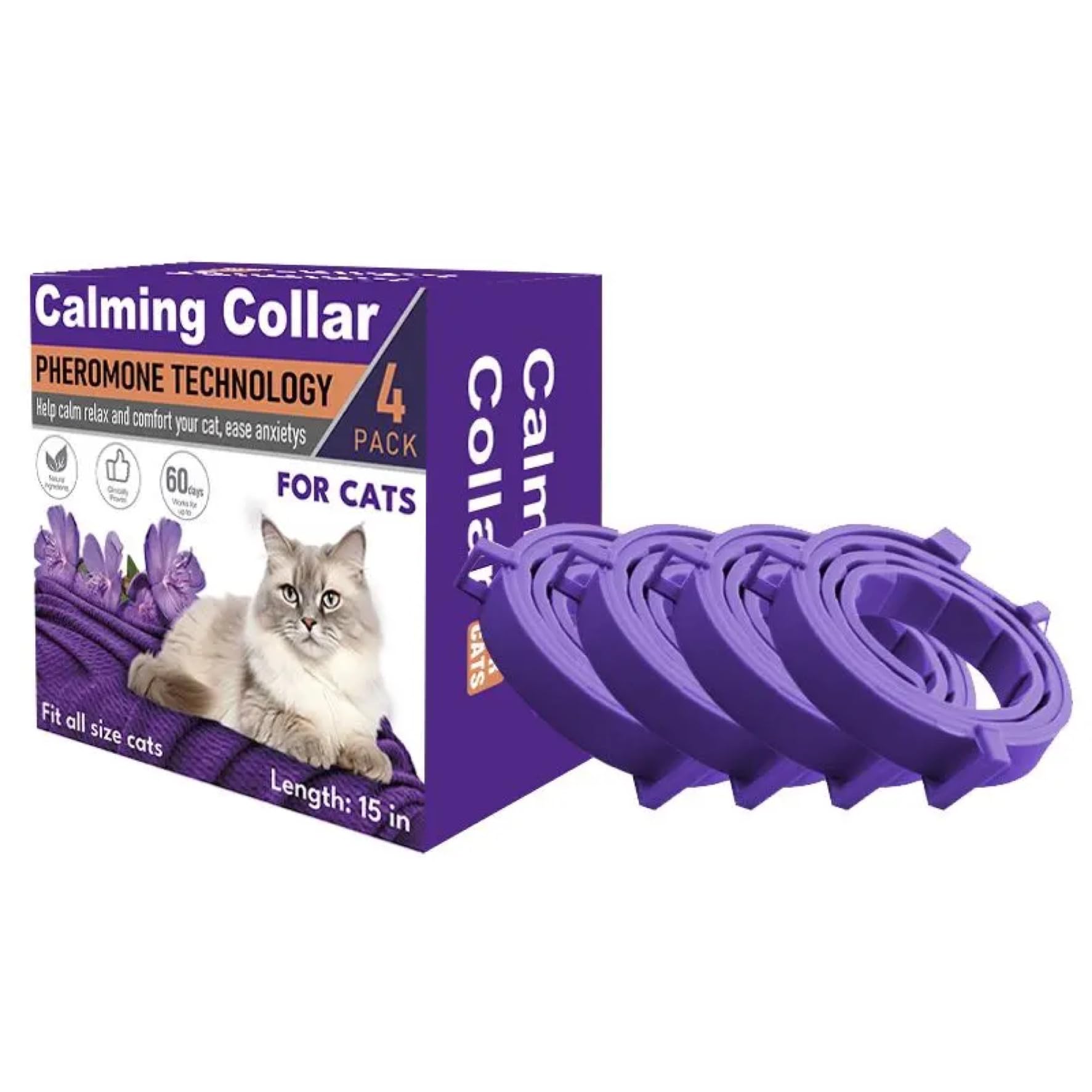 4 Pack Calming Collar for Cats, Cat Calming Collar, Cat Pheromone Collar for Anxiety & Stress Relief, Adjustable Calming Cat Collar, Helps with Pee, Behavior Issues, Relaxing & Comfortable (Purple)