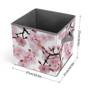 Cherry Japanese Cherry Blossom Printing Storage Basket Folding Storage Bins Fabric Cube Organizer With Handle For Closet Utility Room