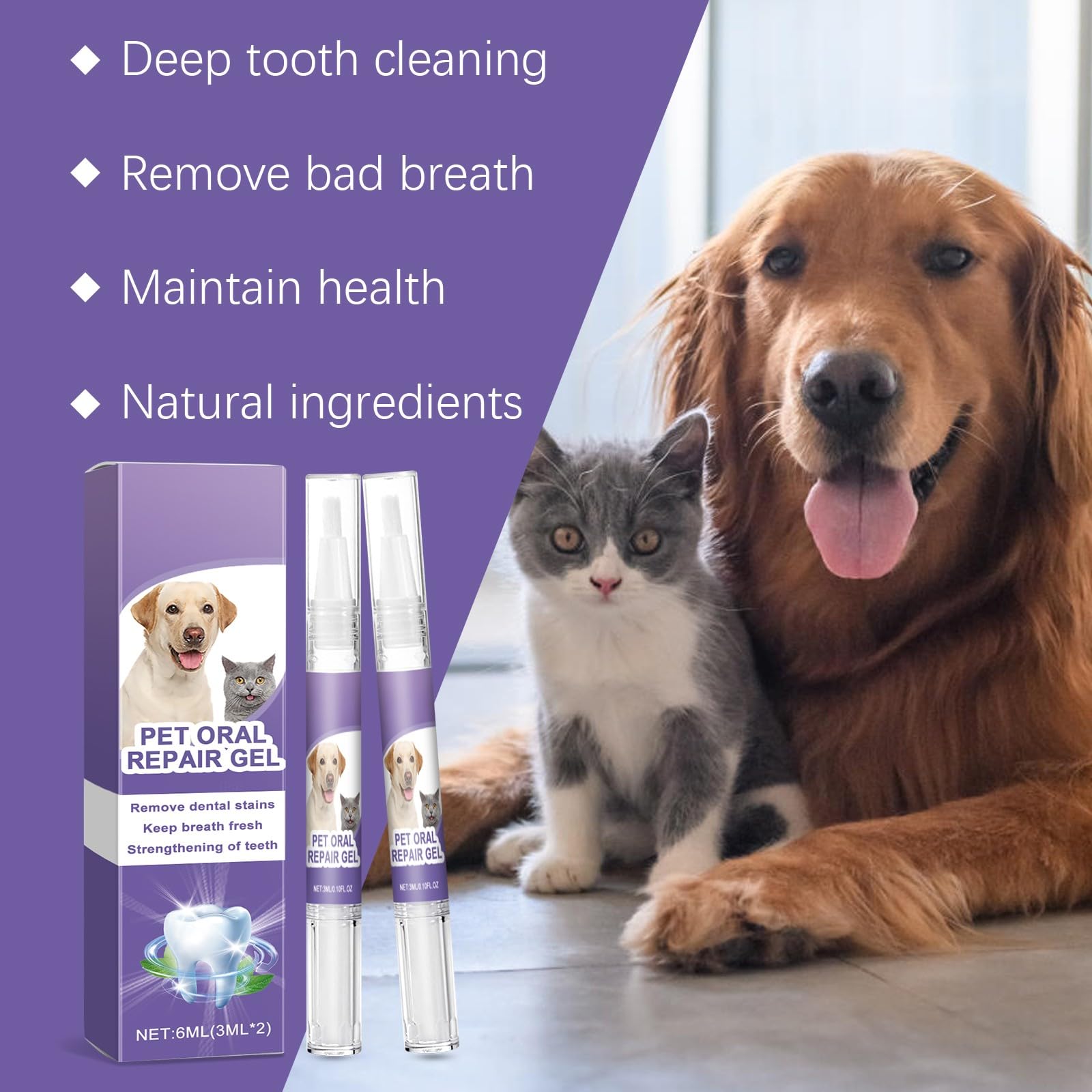 Pet Oral Repair Gel, Pet Oral Restorative White Gel, Eliminate Breath, Targets Tartars, Without Brushing, Pet Teeth Whitening, Pet Breath Freshener Gel Care Cleaner (2Pcs)