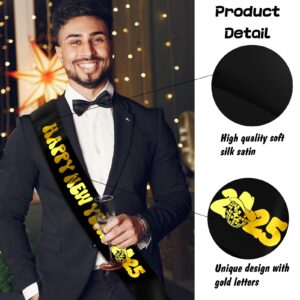 JXYCBZYing Happy New Year 2025 Sash with Gold Foil, Black New Year Sash, Premium Grade Satin Sash, New Years Eve Party Decorations, Ideas, Gifts, Jokes and Favors (Black + Gold)