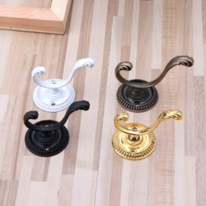 WBANGIAO Heavy Duty Wall Hooks Antique Hanger Sturdy Decorative Coat Racks Alloy Double Hook for Hanging Hats Towels Keys.Black