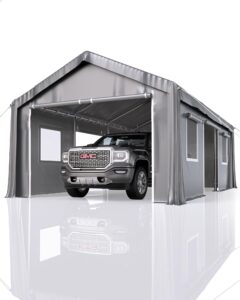 garveelife 13'x20' carport heavy duty, portable garage with 4 roll-up doors, 4 mesh windows, 180 g pe tarps, and reinforced frames, for full-size pickups, bass boats, and suvs, gray