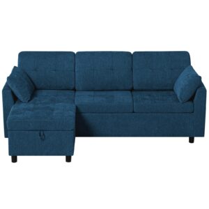 Lesofair 84" Chenille Sectional Sofa w/Tufted Cushions, L-Shaped Convertible Sofa w/Reversible Storage Chaise, Modern Couch w/Two Soft Pillows for Living Room, House, Blue