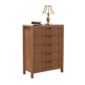 mjadue fluted 5 drawers dresser, 43" tall modern chest of drawers wood drawer organizer dresser for bedroom chest of drawers for bedroom, living room, hallway, entryway, walnut oak