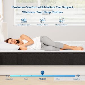 pengucool 12 Inch Mattress Twin XL, Memory Foam Mattress in a Box, Cooling Charcoal Medium Firm Mattresses for Back Pain Relief, CertiPUR-US, Fiberglass Free & Support Comfort