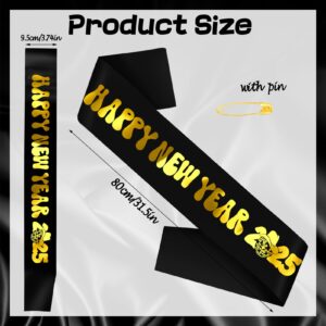 JXYCBZYing Happy New Year 2025 Sash with Gold Foil, Black New Year Sash, Premium Grade Satin Sash, New Years Eve Party Decorations, Ideas, Gifts, Jokes and Favors (Black + Gold)