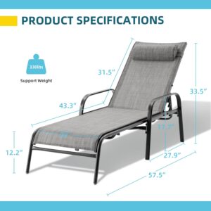 EROMMY Patio Chaise Lounge, Set of 2 Outdoor Lounge Chair, for Beach Pool Sunbathing Lawn Lounger Recliner Chiar Outside Tanning Chairs for All Weather (Grey)