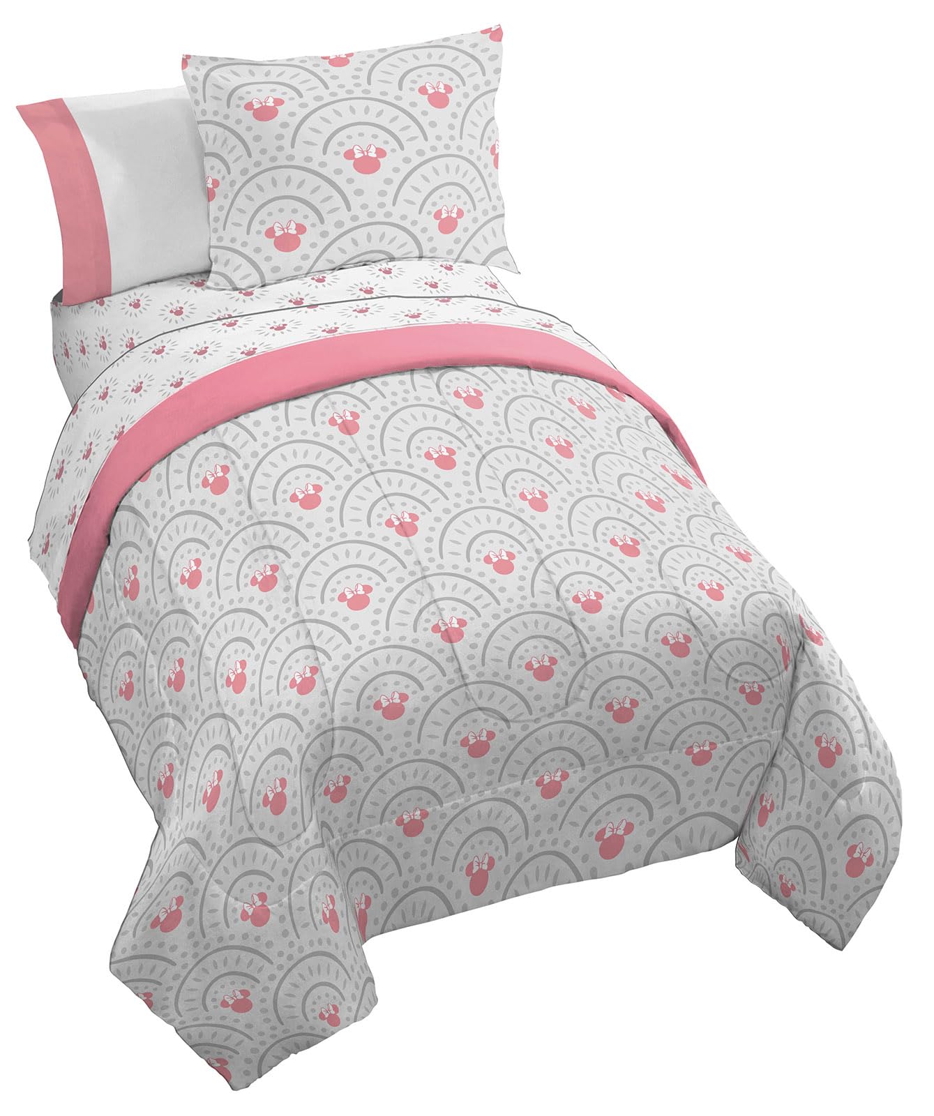 Jay Franco Disney Minnie Mouse Twin Comforter Set - 5 Piece Bedding Includes Sheet Set & Pillow Covers - Super Soft Cozy Pink Mandala Bedding