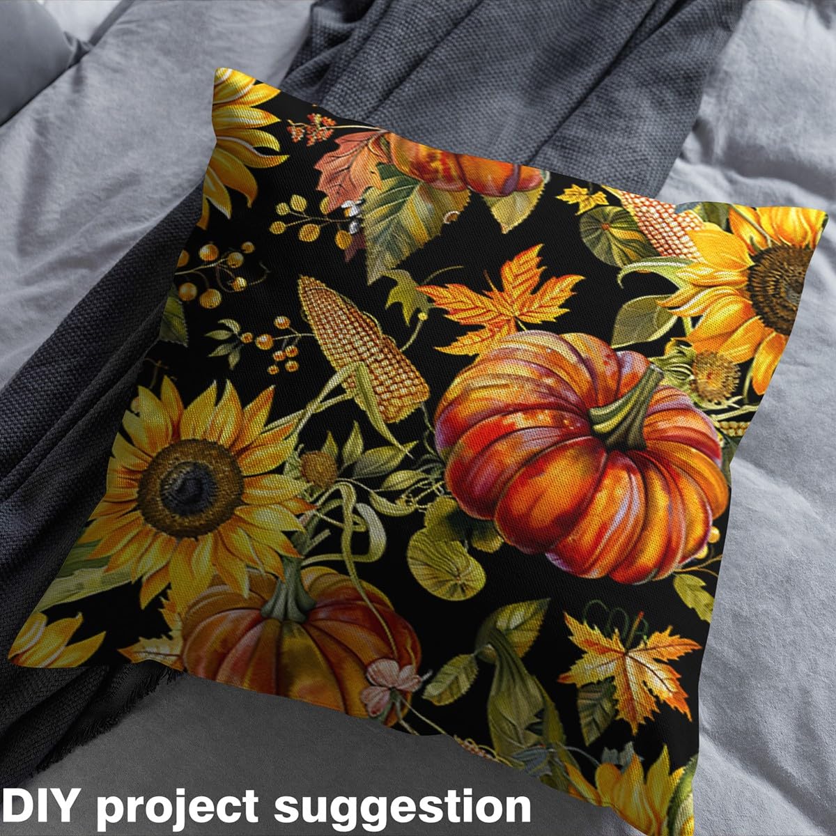 Feelyou Fall Pumpkin Fabric by The Yard Kids 2 Yard Happy Fall Y'all Waterproof Outdoor Fabric for Boys Girls Decor Thanksgiving Decor Upholstery Fabric for Chairs Sunflower Reupholstery Fabric Decor