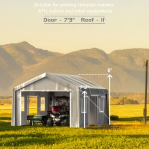 GarveeLife 13'x20' Carport Heavy Duty, Portable Garage with 4 Roll-up Doors, 4 Mesh Windows, 180 g PE Tarps, and Reinforced Frames, for Full-Size Pickups, Bass Boats, and SUVs, Gray