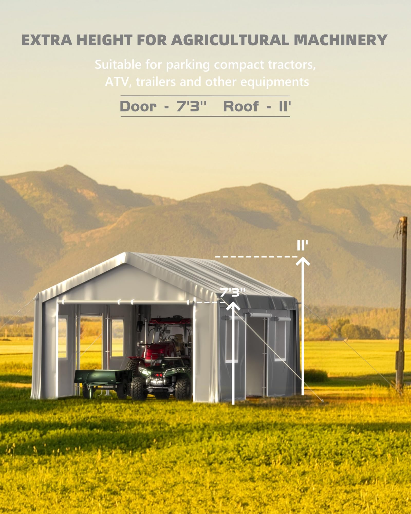 GarveeLife 13'x20' Carport Heavy Duty, Portable Garage with 4 Roll-up Doors, 4 Mesh Windows, 180 g PE Tarps, and Reinforced Frames, for Full-Size Pickups, Bass Boats, and SUVs, Gray