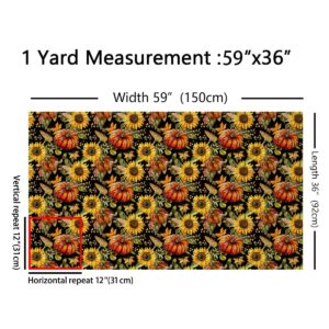 Feelyou Fall Pumpkin Fabric by The Yard Kids 2 Yard Happy Fall Y'all Waterproof Outdoor Fabric for Boys Girls Decor Thanksgiving Decor Upholstery Fabric for Chairs Sunflower Reupholstery Fabric Decor