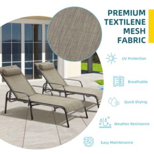 EROMMY Patio Chaise Lounge, Set of 2 Outdoor Lounge Chair, for Beach Pool Sunbathing Lawn Lounger Recliner Chiar Outside Tanning Chairs for All Weather (Grey)