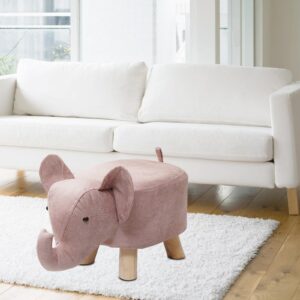 Animal Footstool Elephant Bench, Portable Shoes Changing Cute Storage, Wood Ottoman Stool Sofa Tea Stool for Decor, Bedroom, Living Rooms Indoor, Pink