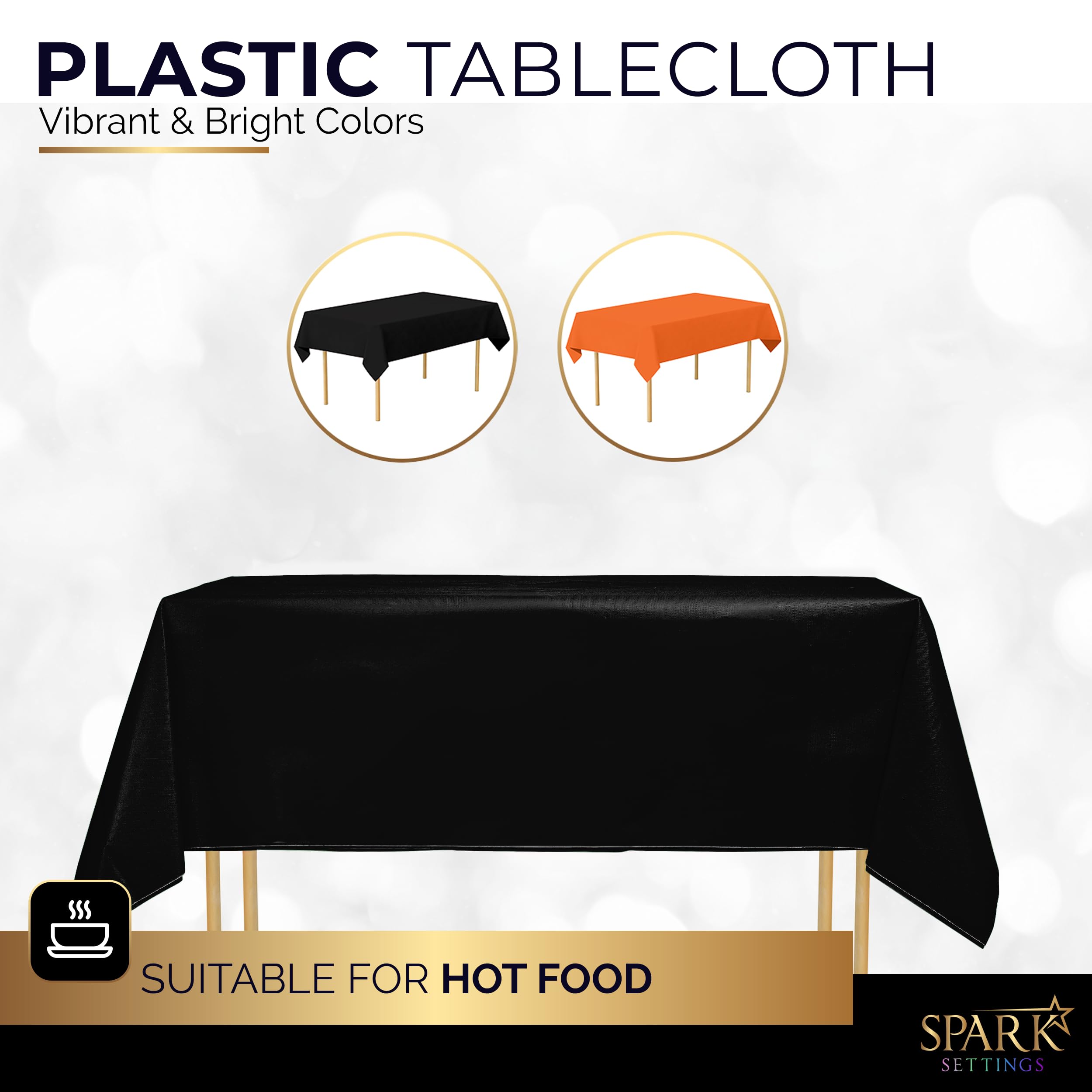 Amcrate Rectangular Plastic Black Orange Reusable Tablecloth Cover Pack of 2 - Ideal for Halloween Party, Weddings, Party’s, Birthdays, Dinners, Lunch’s, Or for Any Tableware Use, (54" x 108")