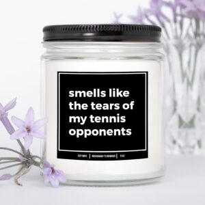 YouNique Designs Funny Tennis Gifts 9oz Candle, Gifts for Tennis Players, Gifts for Tennis Lovers- Cute Tennis Gifts for Women, Men - Tennis Themed Gifts, Tennis Gift Ideas (Mahogany Teakwood)