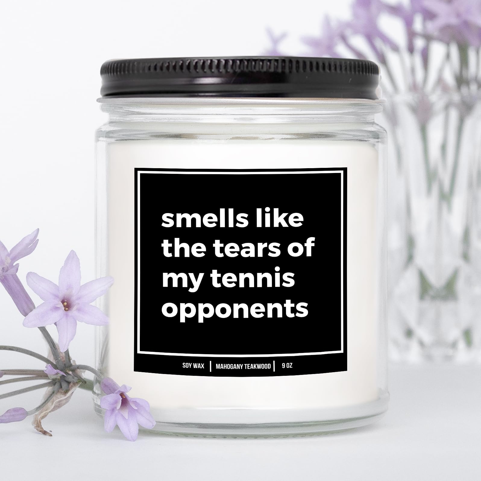 YouNique Designs Funny Tennis Gifts 9oz Candle, Gifts for Tennis Players, Gifts for Tennis Lovers- Cute Tennis Gifts for Women, Men - Tennis Themed Gifts, Tennis Gift Ideas (Mahogany Teakwood)