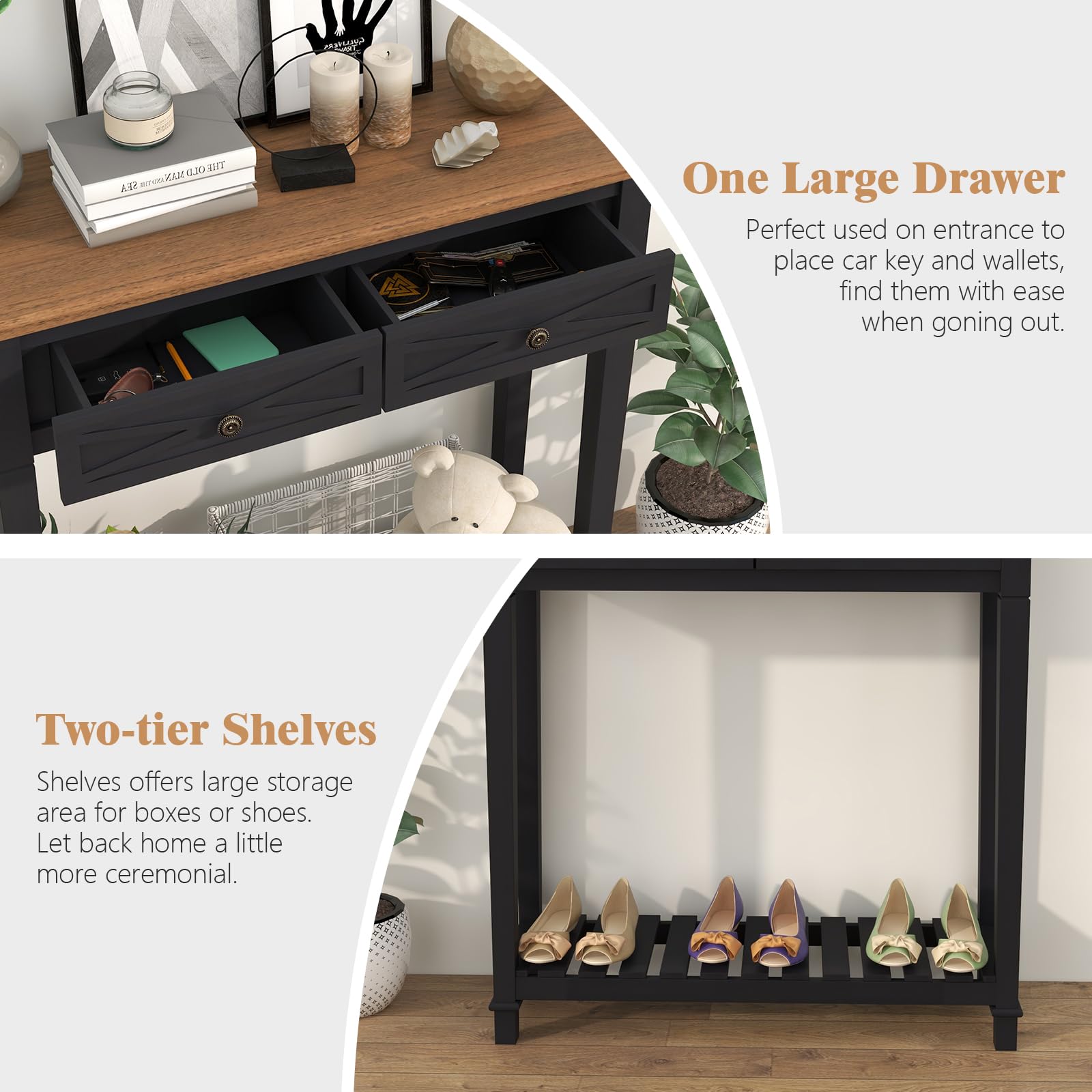 Kinpaw Narrow Console Table with Storage- Black Entryway Table, Small Sofa Table with Drawer & Storage Shelf for Hallway, Entryway, Foyer, Living Room Furniture, Behind Couch, Wood