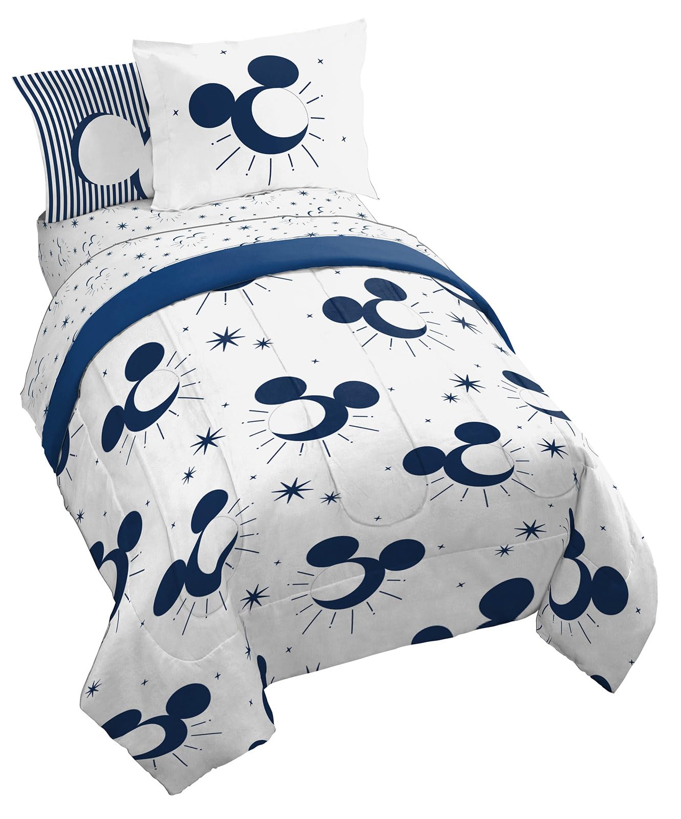 Jay Franco Disney Mickey Mouse Twin Comforter Set - 5 Piece Bedding Includes Sheet Set & Pillow Covers - Super Soft Cozy Celestial Bedding