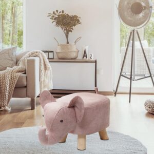 Animal Footstool Elephant Bench, Portable Shoes Changing Cute Storage, Wood Ottoman Stool Sofa Tea Stool for Decor, Bedroom, Living Rooms Indoor, Pink