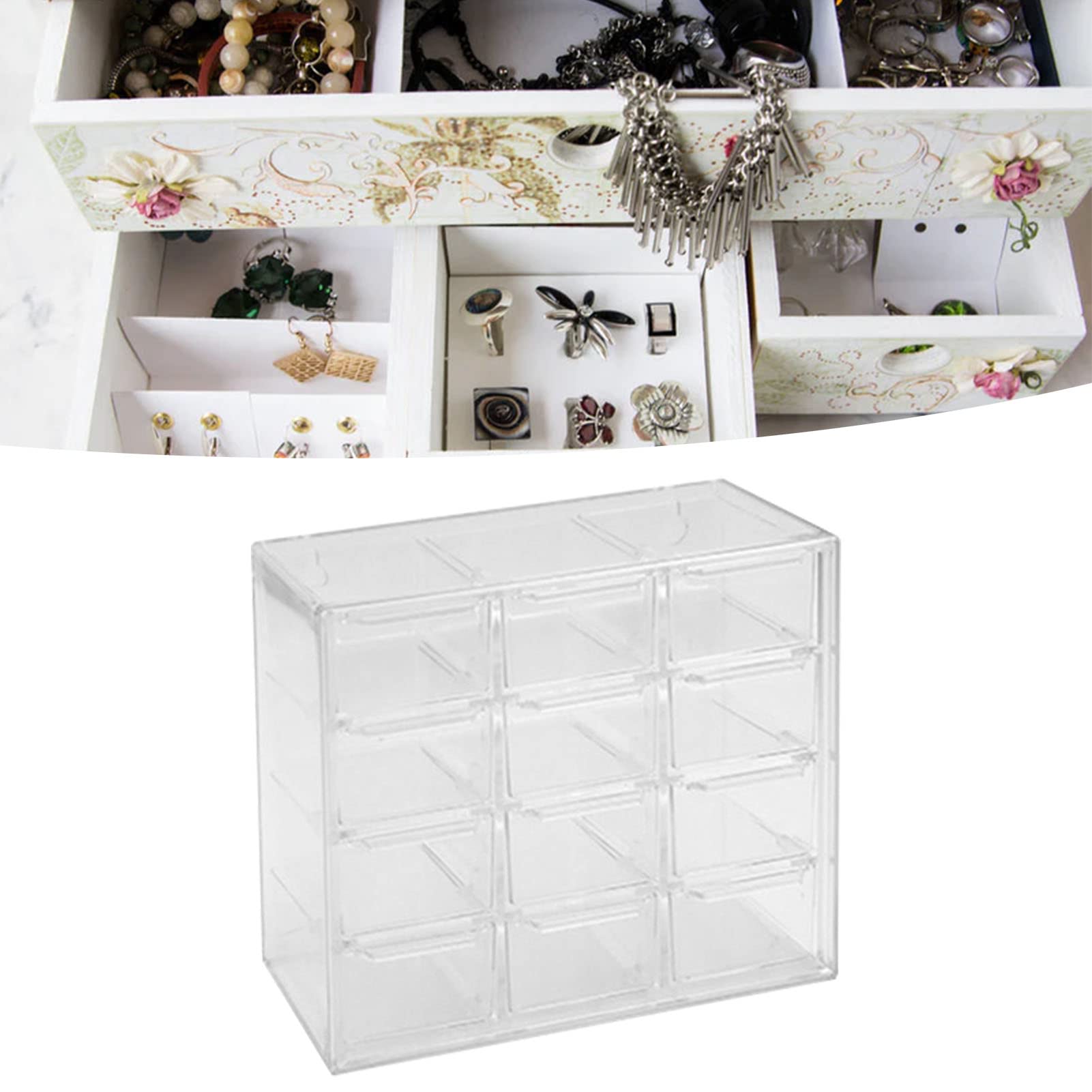 Grid Storage Box Dustproof Transparent Plastic Container Organizer for Jewelry Necklace DIY Art Craft (12 Compartments)