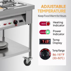 ROVSUN 72QT Steam Table, 9-Pan Electric Commercial Food Warmer Stainless Steel Bain Marie w/Acrylic Shield Overshelf Undershelf Temperature Control & Lid for Party Restaurant 8QT/Pan 1500W 110V