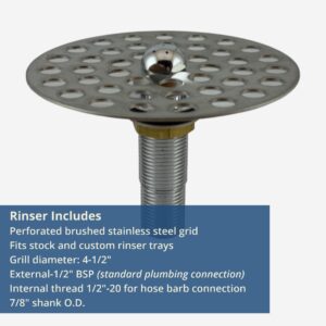 Commercial Stainless Steel Glass Rinser, 4.5" Grid, Chrome Plated Brass Shank Shirron