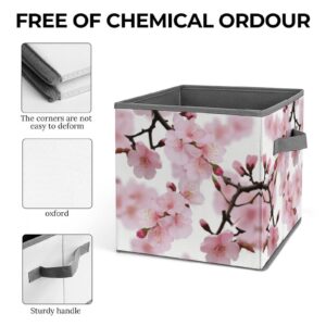 Cherry Japanese Cherry Blossom Printing Storage Basket Folding Storage Bins Fabric Cube Organizer With Handle For Closet Utility Room