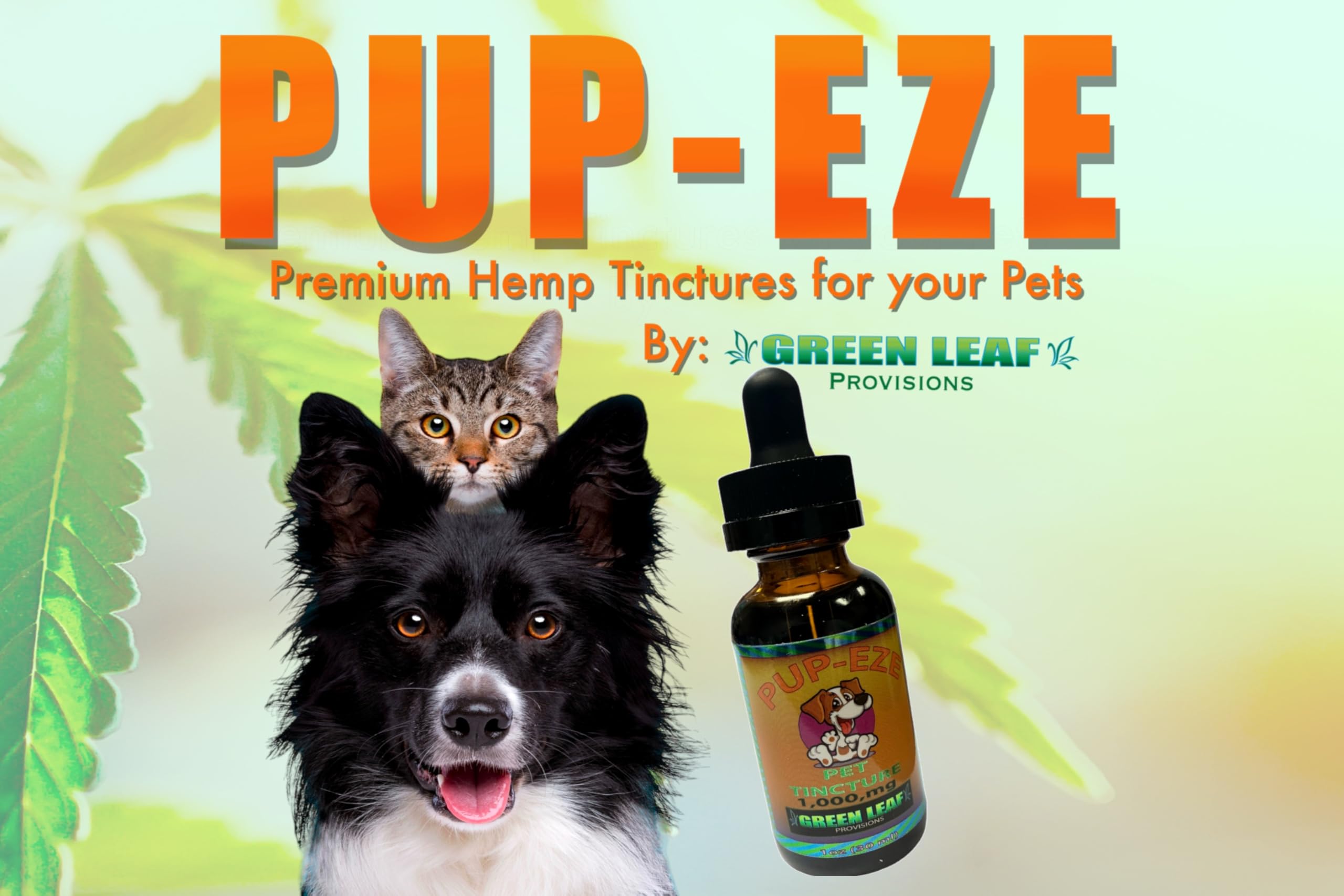 PUP-EZE Hemp Oil Pet Tincture, for Dogs and Cats, (2 Pack) Can Help with Anixeity, Stress,Pain, Arthritis,Stress Management and Joint Pain. Proudly Made in The USA 1000mg Hemp, (2) 1 oz 30 ml Bottles