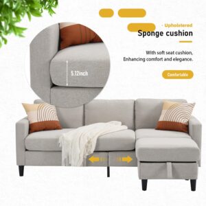 EDWINENE Sectional Sofa Couch, 3 Seat L Shaped Couch with Storage Chaise, Compact Small Couch with Reversible Ottoman for Living Room, Small Apartments, Office(Light Gray)