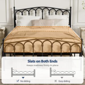 Tatub Queen Metal Bed Frame with Headboard and Footboard, Victorian Black Bed Frame, Under Bed Storage, No Box Spring Needed Mattress Foundation, Noise Free