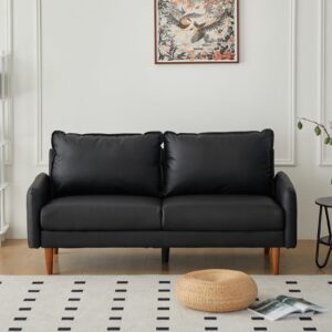 INSTORY Modern Sofa Leather Couch with Wooden Legs for Living Room,Office - Black